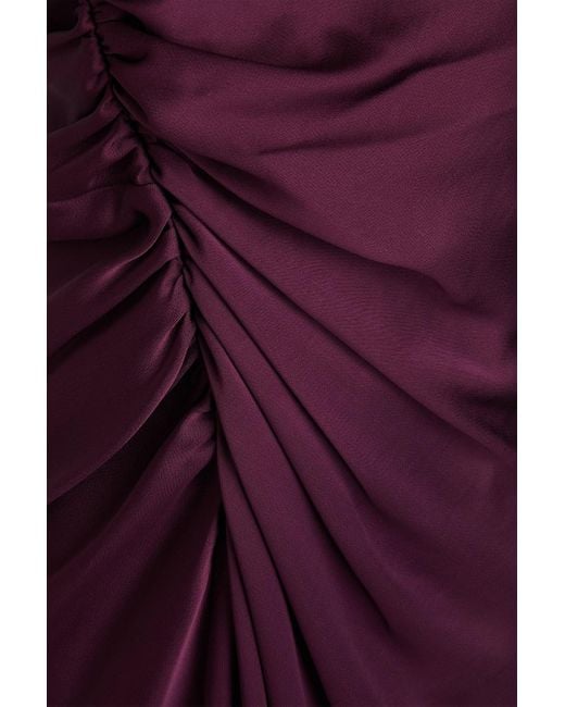 Jonathan Simkhai Purple Sahar One-shoulder Ruched Satin-crepe Gown