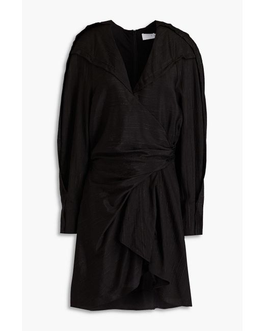 IRO Black Anokia gerafftes minikleid aus glänzendem jacquard aus einer seidenmischung