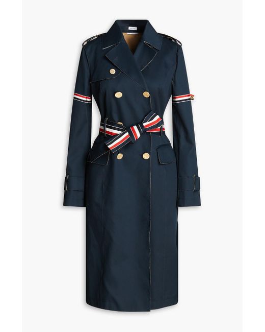 Thom Browne Blue Double-breasted Striped Cotton-twill Trench Coat