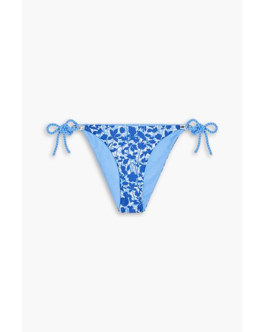 Heidi Klein Blue Tuscany Floral-print Stretch-piqué Low-rise Bikini Briefs