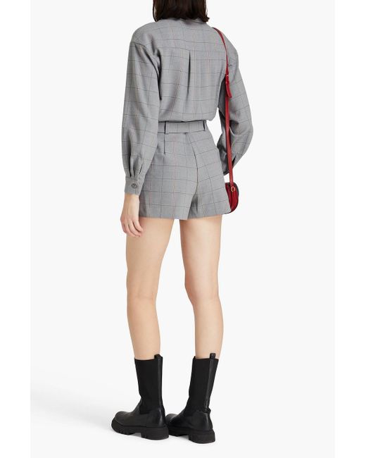 Maje Gray Belted Checked Wool-blend Twill Playsuit