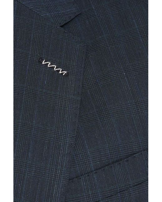 Dunhill Blue Prince Of Wales Checked Wool, Linen And Silk-blend Suit Jacket for men