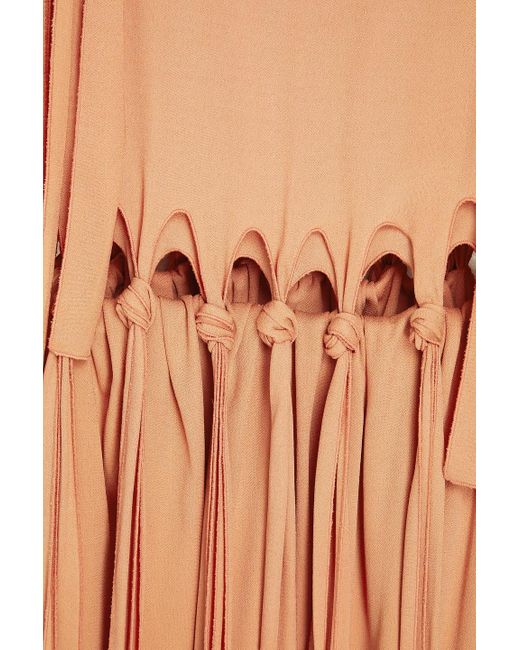 Chloé Orange Fringed Knitted Crepe Midi Dress