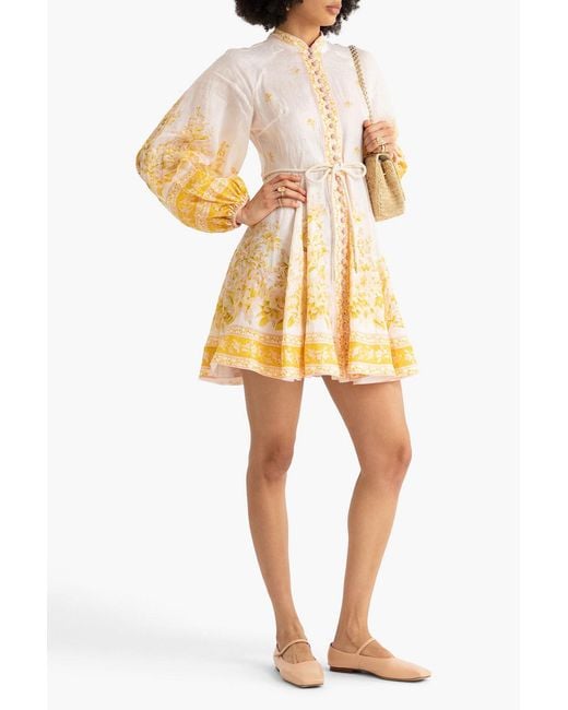 Zimmermann Natural Floral-print Linen Mini Dress