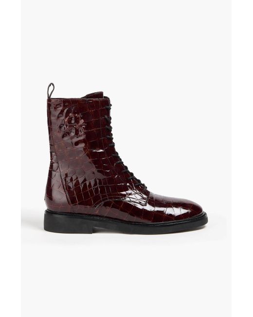 Tory Burch Brown Croc-Effect Leather Combat Boots