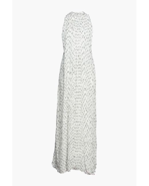 Chloé White Open-back Printed Plissé Silk-chiffon And Crepe Maxi Dress