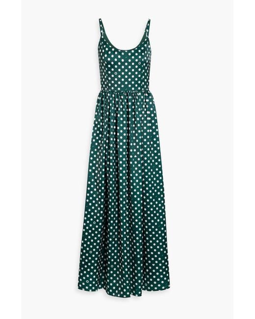 HVN Green Florence Printed Satin Maxi Dress