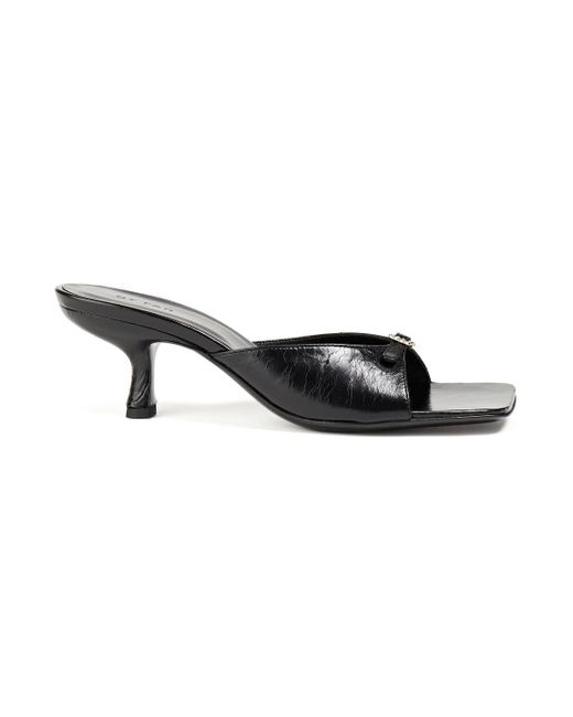 By Far Black Erin Embellished Glossed Textured-leather Mules