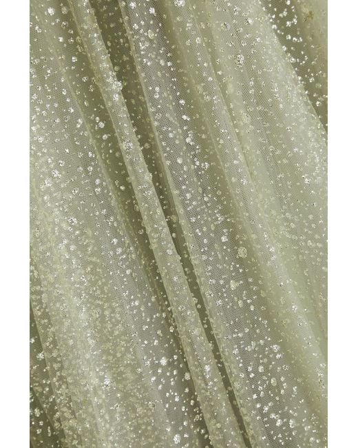 Costarellos Green Glittered Tulle Gown