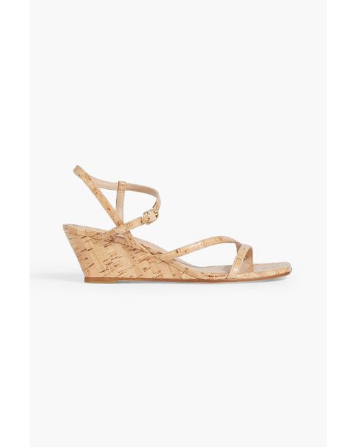 Stuart Weitzman White Oasis 50 Cork Wedge Sandals