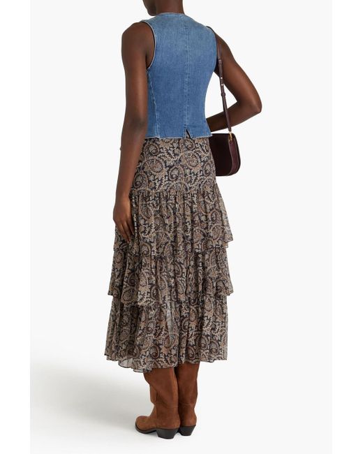Veronica Beard Brown Shailene Tiered Paisley-print Silk-georgette Midi Skirt