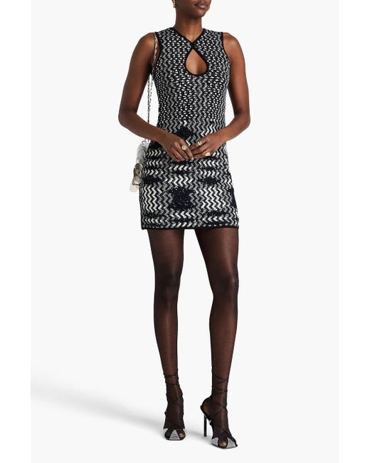Missoni Black Cutout Sequin-Embellished Jacquard-Knit Mini Dress