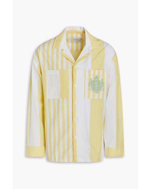 Maison Kitsuné Gestreiftes hemd aus baumwoll-seersucker mit print in Yellow für Herren