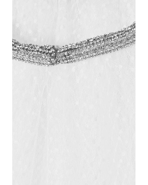 Monique Lhuillier White Brie cape aus tüll mit eingewebten punkten und kristallverzierung