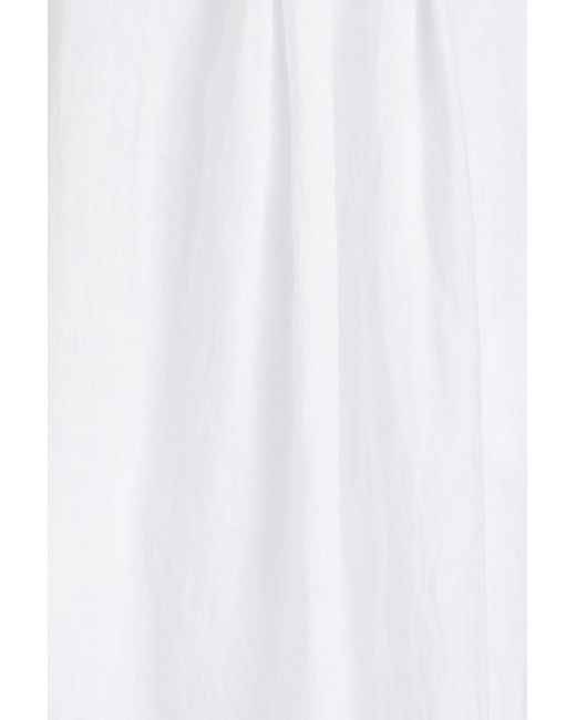 James Perse White Gathered Linen Midi Dress