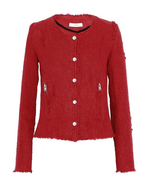 IRO Woman Frayed Cotton-tweed Jacket Red