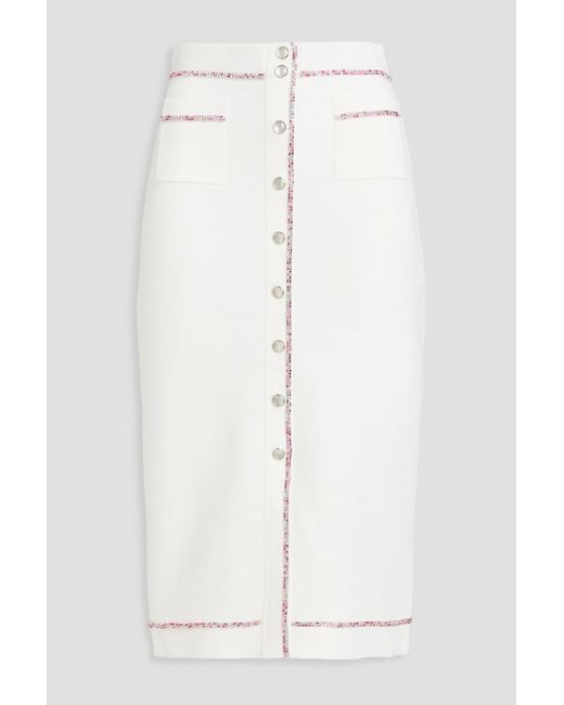 Sandro White Crystal-embellished Stretch-knit Midi Pencil Skirt