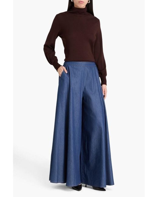 Palmer//Harding Blue Clarity Cotton-Chambray Wide-Leg Pants