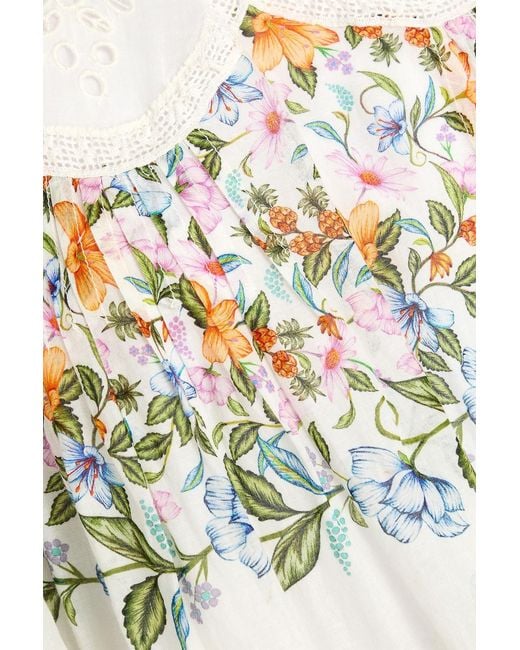 Farm Rio White Floral-print Broderie Anglaise Cotton Min Dress