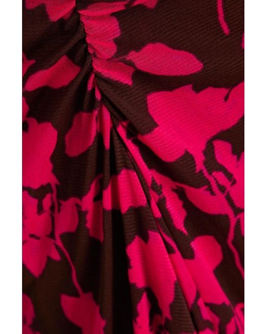 Diane von Furstenberg Red Mira Ruched Floral-print Stretch-mesh Dress