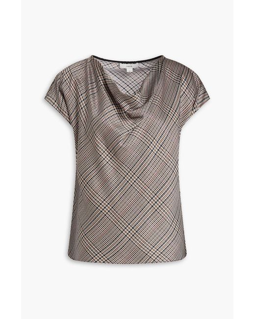 Vince Gray Houndstooth Silk-satin Crepe Top