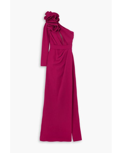 Elie Saab Purple Drapierte robe aus cady mit asymmetrischer schulterpartie