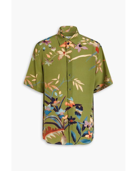 Etro Green Floral-print Silk Crepe De Chine Shirt for men