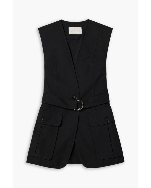 Ulla Johnson Black Twyla Belted Cotton And Tencel Lyocell-Blend Twill Vest