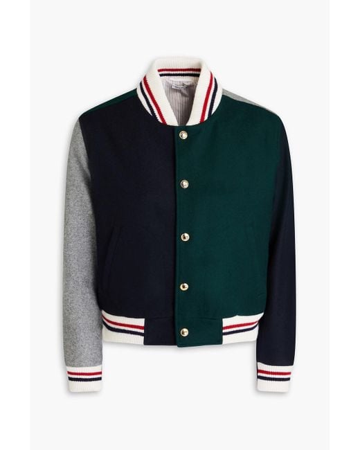 Thom Browne Blue Color-Block Wool-Felt Bomber Jacket for men