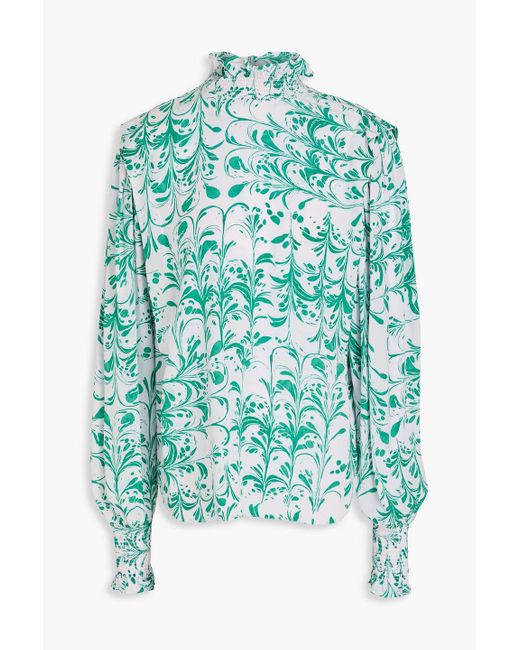 Isabel Marant Blue Yoshi Ruffled Printed Crepe De Chine Top