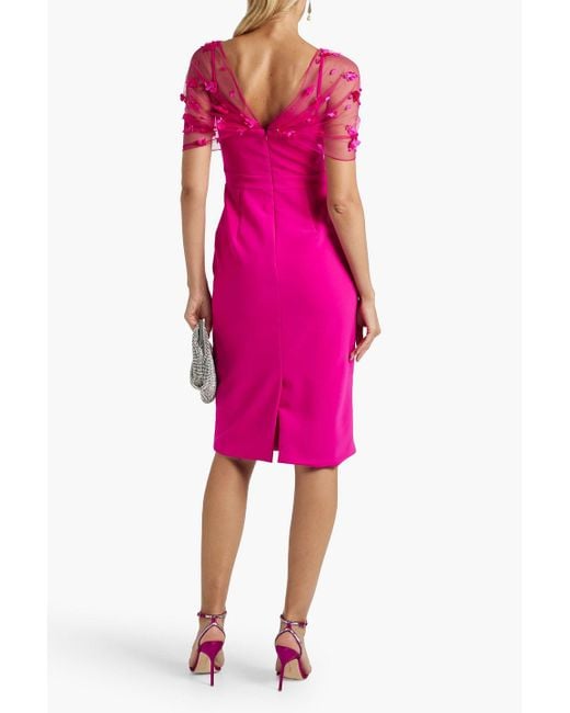 THEIA Pink Kleid aus webstoff mit mesh-einsatz und applikationen
