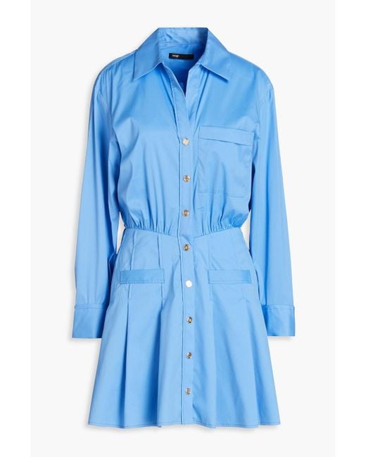 Maje Blue Cotton-blend Poplin Mini Shirt Dress