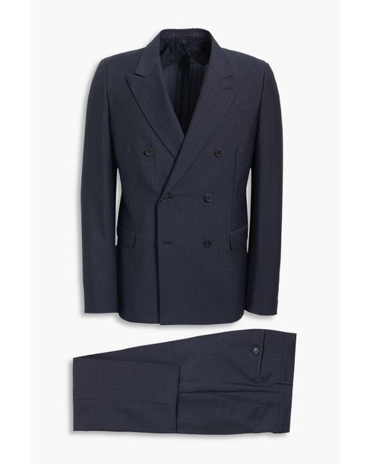Valentino Blue Double-breasted Striped Mohair And Wool-blend Suit for men