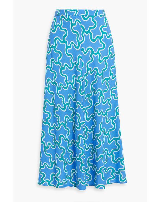 Diane von Furstenberg Blue Florencia Printed Woven Midi Skirt