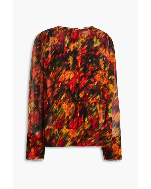 3.1 Phillip Lim Orange Pintucked Printed Silk-georgette Blouse