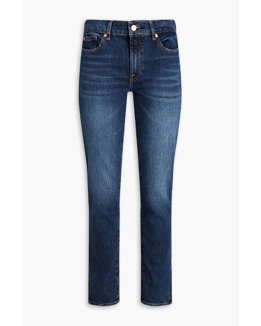 7 For All Mankind Blue Roxanne halbhohe jeans mit schmalem bein in ausgewaschener optik