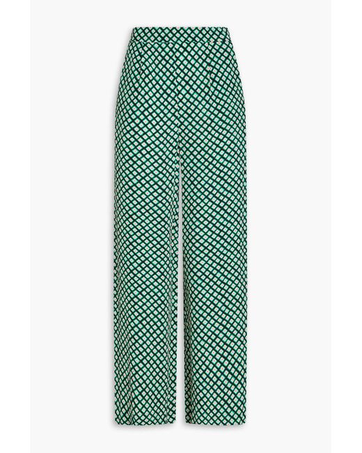 Diane von Furstenberg Green Montreal Printed Crepe Wide-leg Pants