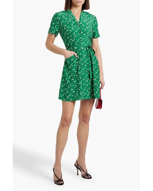 HVN Women's Green Maria Printed Silk Mini Shirt Dress