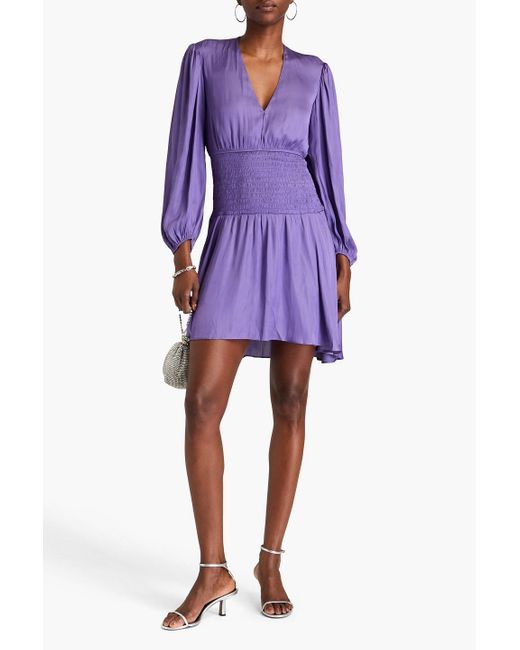 Maje Purple Shirred Satin Mini Dress