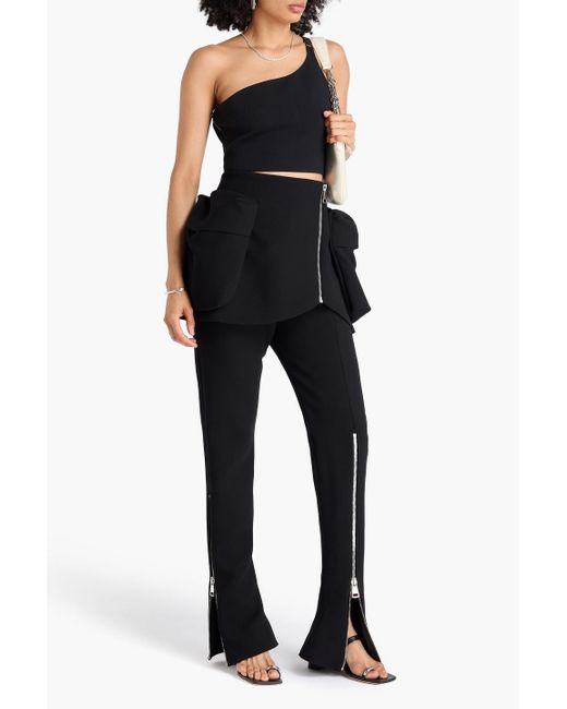 A.W.A.K.E. MODE Black Skirt-Effect Crepe Flared Pants