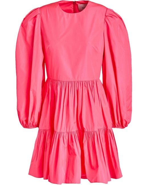 Valentino Garavani Pink Gathered Neon Satin Mini Dress