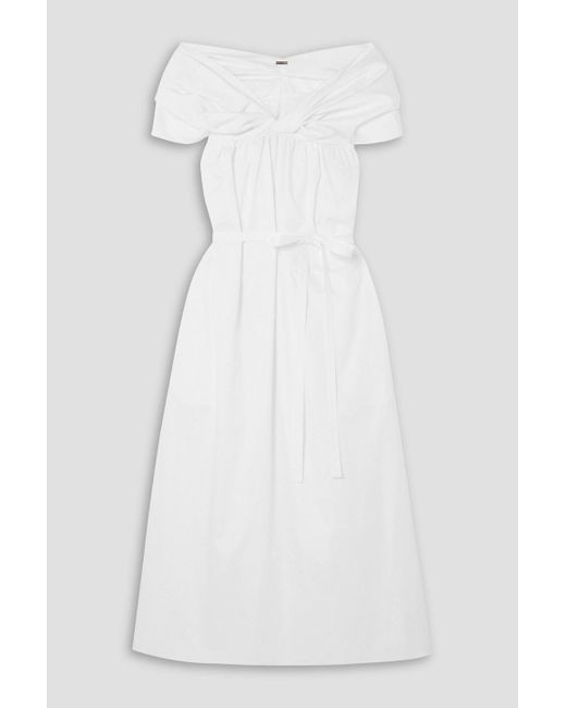 Adam Lippes White Off-the-shoulder Ruched Cotton-poplin Midi Dress