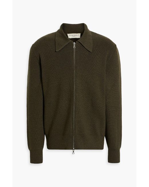 Officine Generale Green Tahar Ribbed Merino Wool Cardigan for men