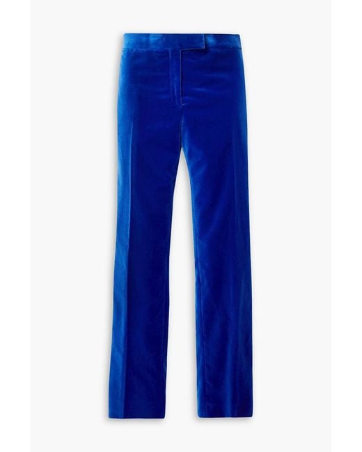Tom Ford Blue Satin-trimmed Cotton-velvet Straight-leg Pants