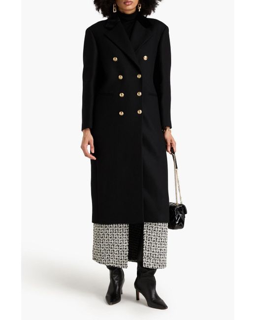 Sandro Black Double-breasted Wool-blend Twill Coat