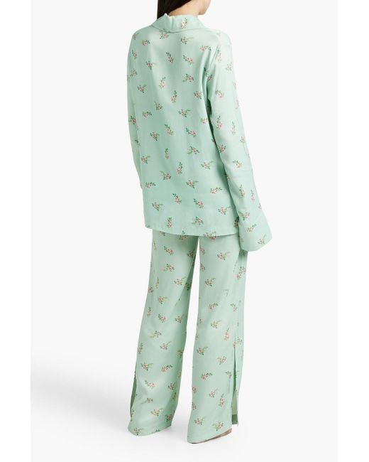 Sleeper Green Floral-print Satin Pajama Top