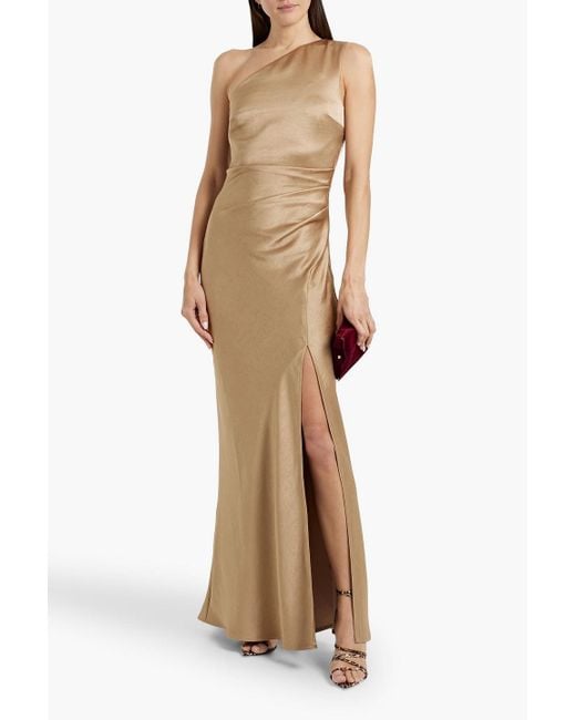 Bec & Bridge Natural Dreamer One-Shoulder Satin Maxi Dress