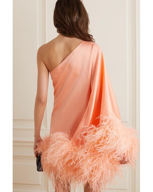 ‎Taller Marmo Pink Piccolo ubud asymmetrisches minikleid aus crêpe mit federn