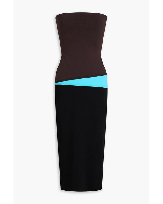Staud Black La Serena Strapless Stretch-Knit Midi Dress