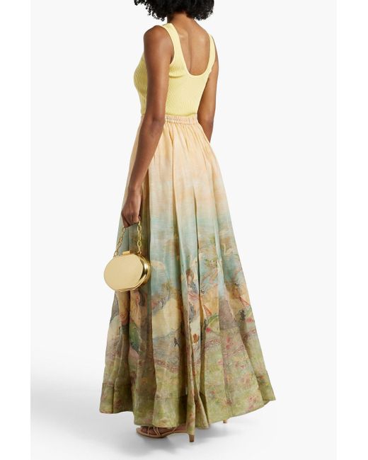 Zimmermann White Printed Cotton And Linen-blend Maxi Skirt